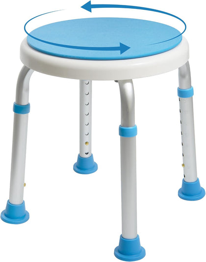 Medical Tool-Free Assembly Adjustable Swivel Shower Stool Seat Bench with Anti-Slip Rubber Tips for Safety and Stability