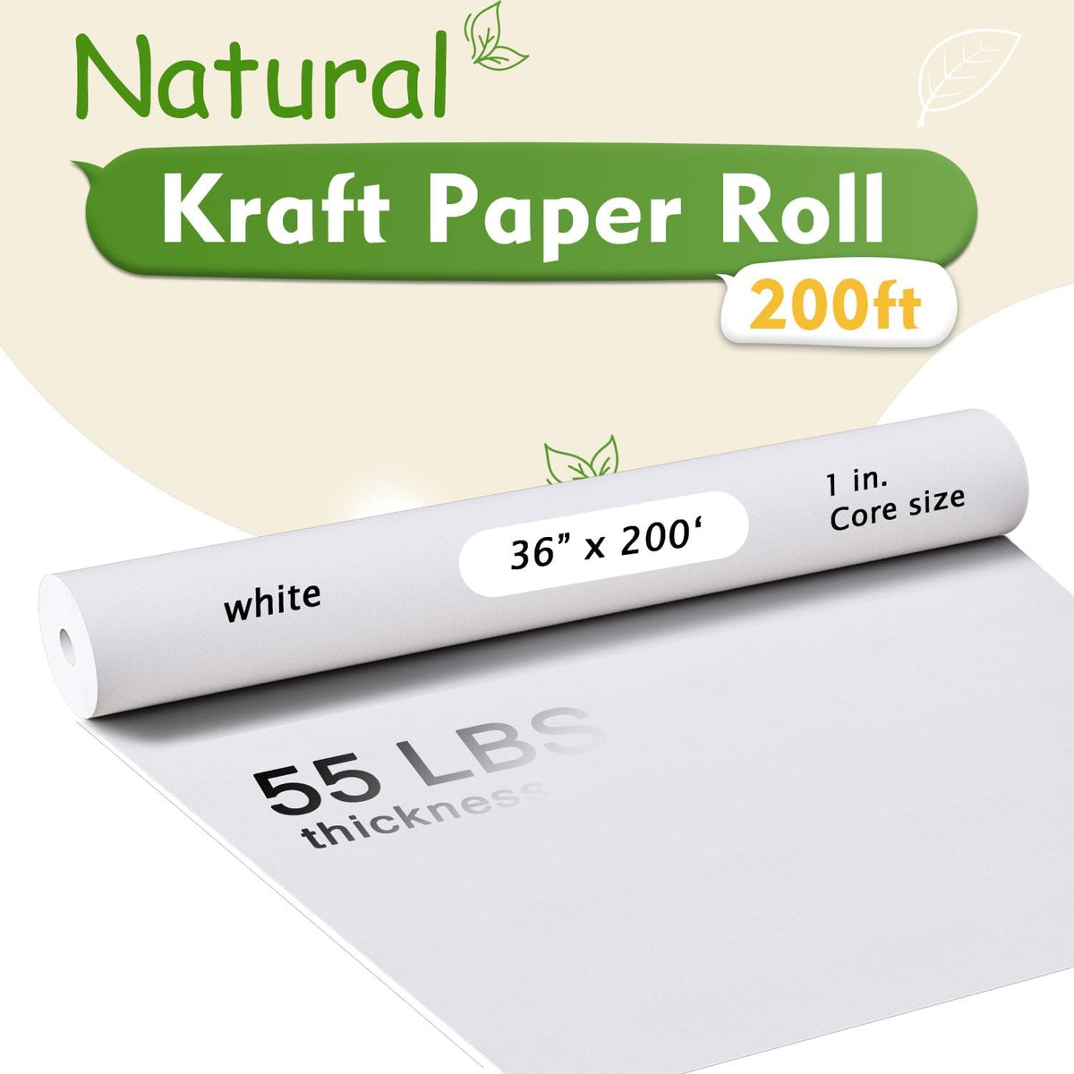 36" x 200' White Kraft Paper Roll,Multipurpose Paper for Craft & Gift Wrap