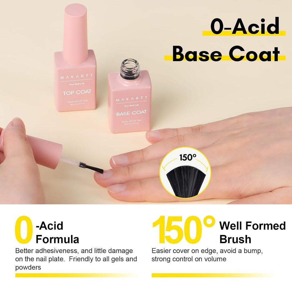 Gel Top Coat and Base Coat Set: 2 PCS No Wipe Clear Gloss Shiny | Clear, Stain Resistant, UV Top Coat Nail Polish for