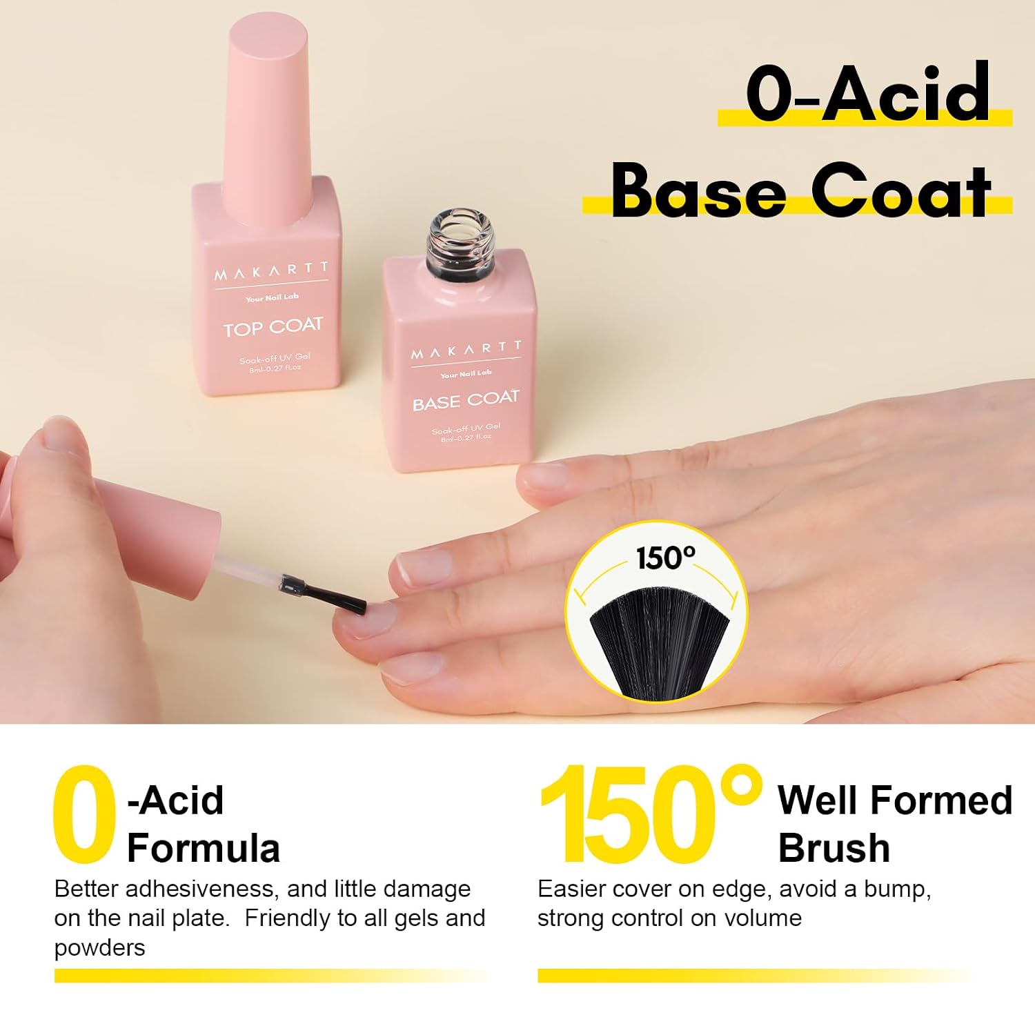 Gel Top Coat and Base Coat Set: 2 PCS No Wipe Clear Gloss Shiny | Clear, Stain Resistant, UV Top Coat Nail Polish for