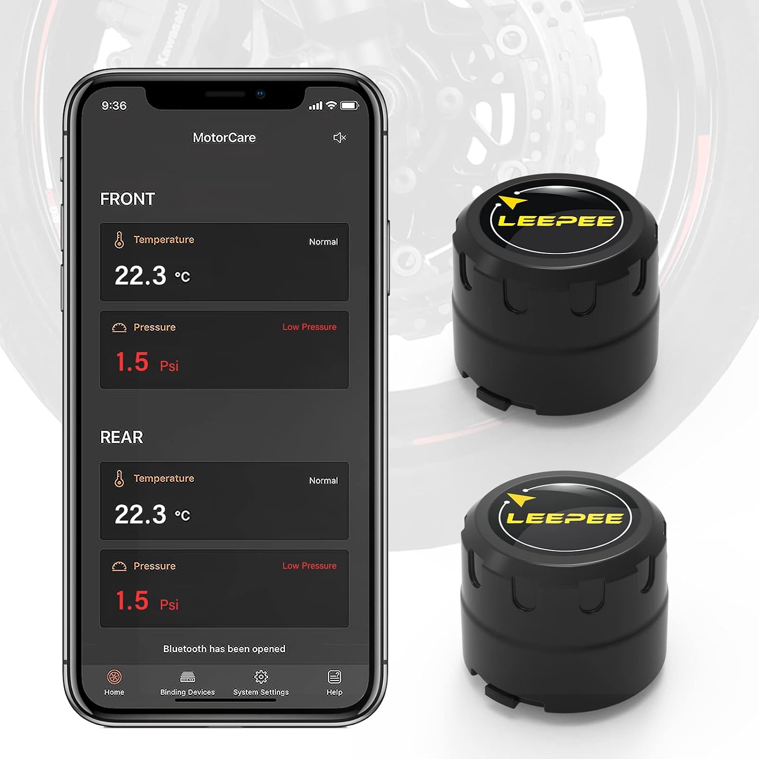 Motorcycle Tire Pressure Monitoring System, Tire Pressure and Temperature Alarm, Wireless Motorcycle TPMS with 2