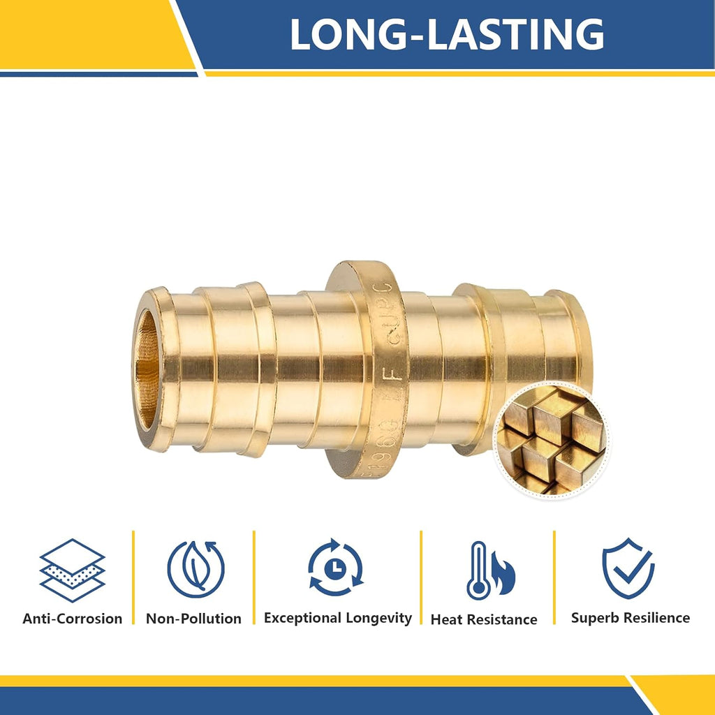 10PACK GUOFIS PEX-A Expansion 1/2" Coupling Brass Fitting(PEX1960008-10)