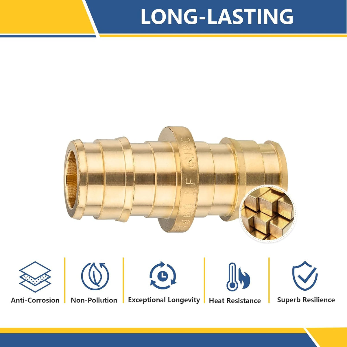 10PACK GUOFIS PEX-A Expansion 1/2" Coupling Brass Fitting(PEX1960008-10)