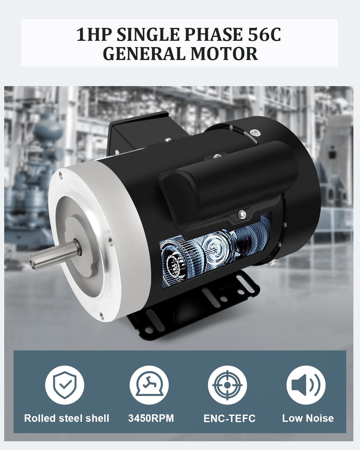 1HP General Electric Motor,Single Phase 3450RPM TEFC CW/CCW 115/230V