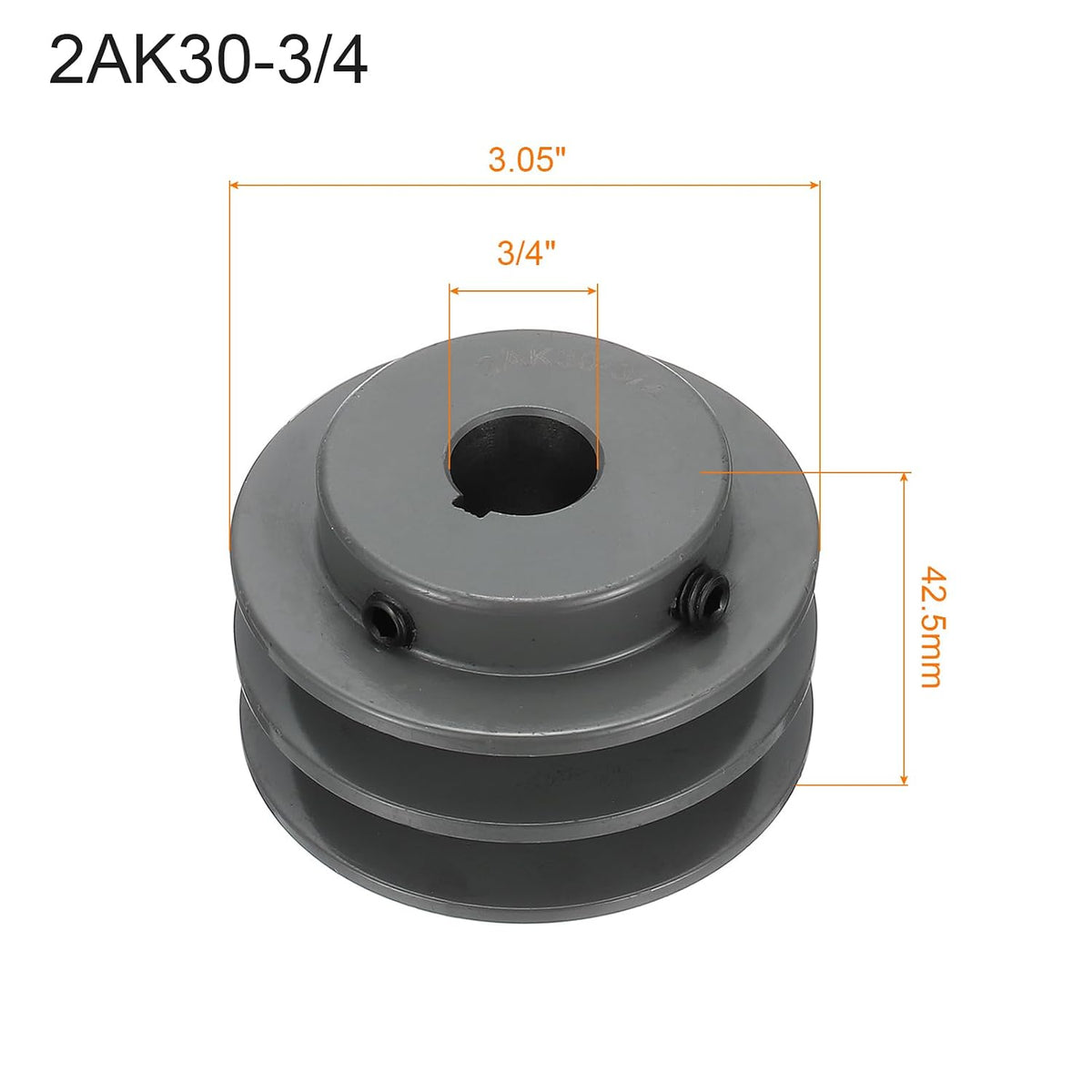 uxcell 2AK30-3/4 V-Belt Sheave 3/4" Bore, 3.05" OD Double Groove Web Sheave