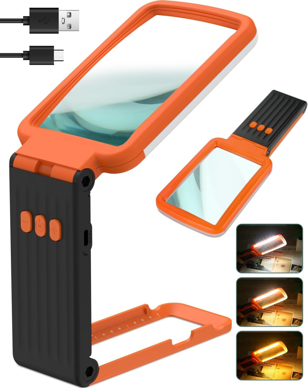 15X Magnifying Glass with Light and Stand, Rechargeable Folding Handheld Real Glass Magnifier, 3 Color Modes Dimmable