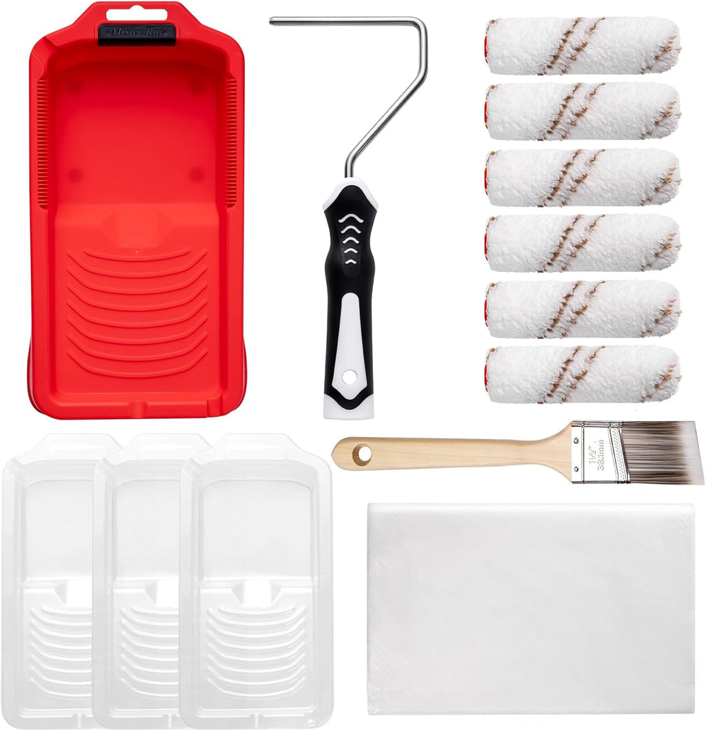 Mini Paint Roller Kit-13 Piece, 4-Inch Microfiber Paint Rollers with Ergonomic Handle, Small Roller Paint Brush