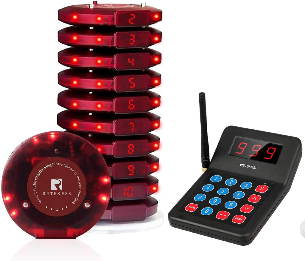 T119 Beeper Pager for Restaurant, Order Ready Buzzer, 10 Pagers