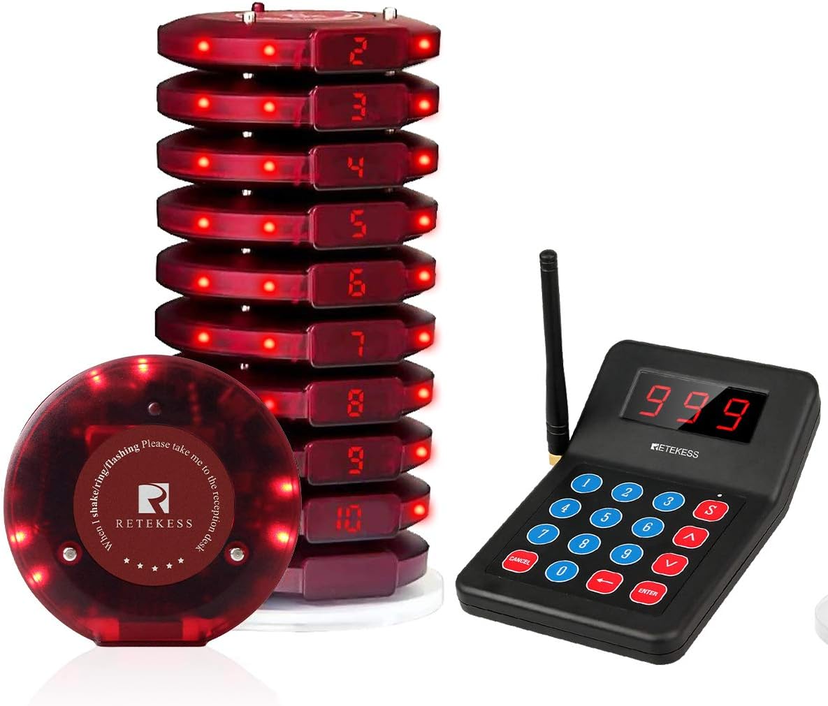 T119 Beeper Pager for Restaurant, Order Ready Buzzer, 10 Pagers
