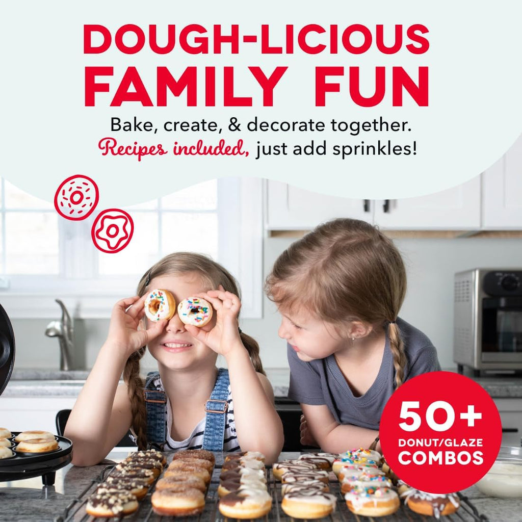 Mini Donut Maker Machine for Kid-Friendly Breakfast, Snacks, Desserts & More with Non-stick Surface, Makes 7