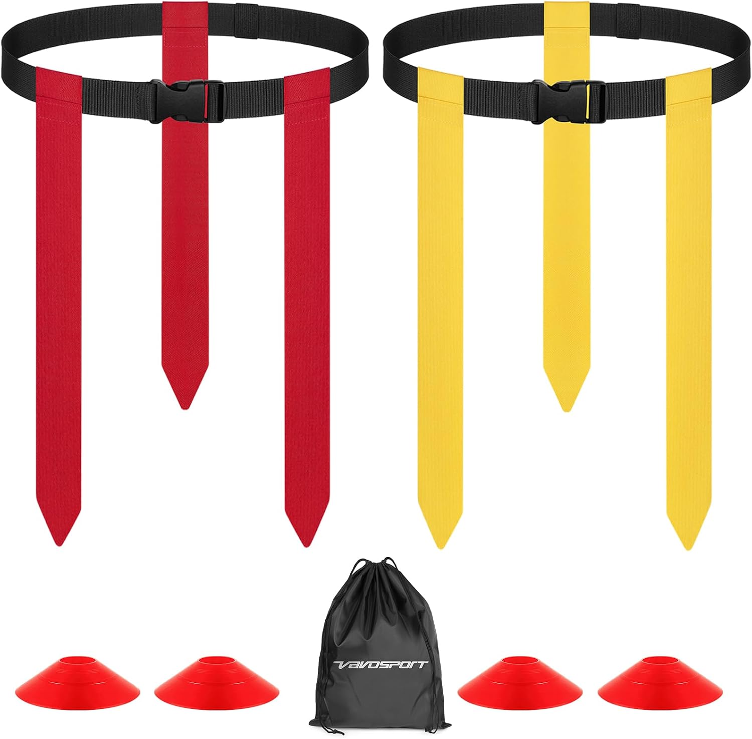 Flag Football Belts Set - Flag Football Gear | 47.25" Adjustable Football Flags with Training Cones & Bag