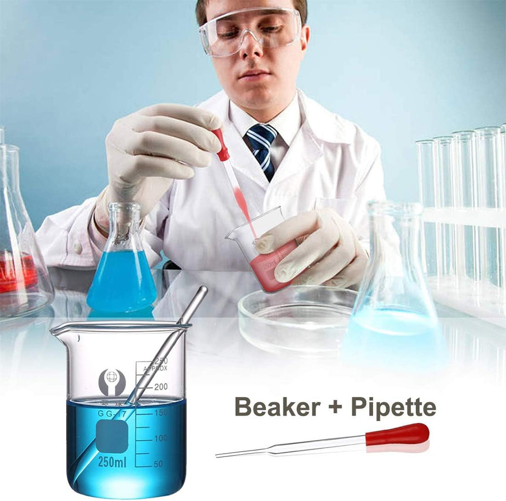 Glass Beakers Set 50/100/250/500/1000ml with 8Pcs Test Tubes | Borosilicate Measuring Beaker with Printed Graduation