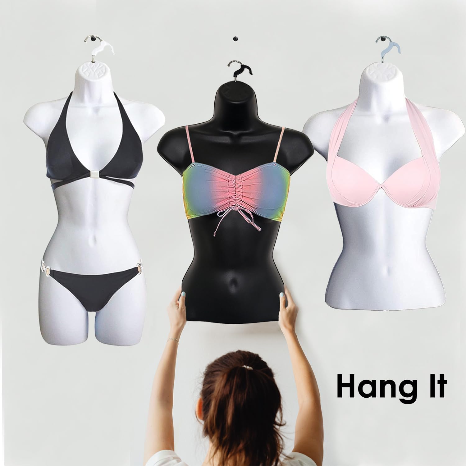 Female Mannequin Torso with Hanging Hook, White (Set of 1) | Hollow back body stackable dress form for t-shirt