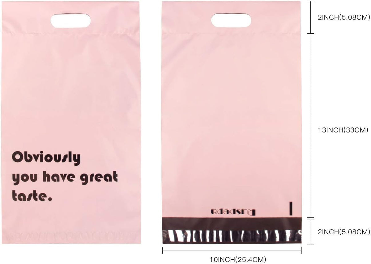 Poly Mailers 10x13 Inch Pink with Build-in Handle Shipping Bags 3 Mil Pretty Thick Self Adhesive Mailing Envelopes