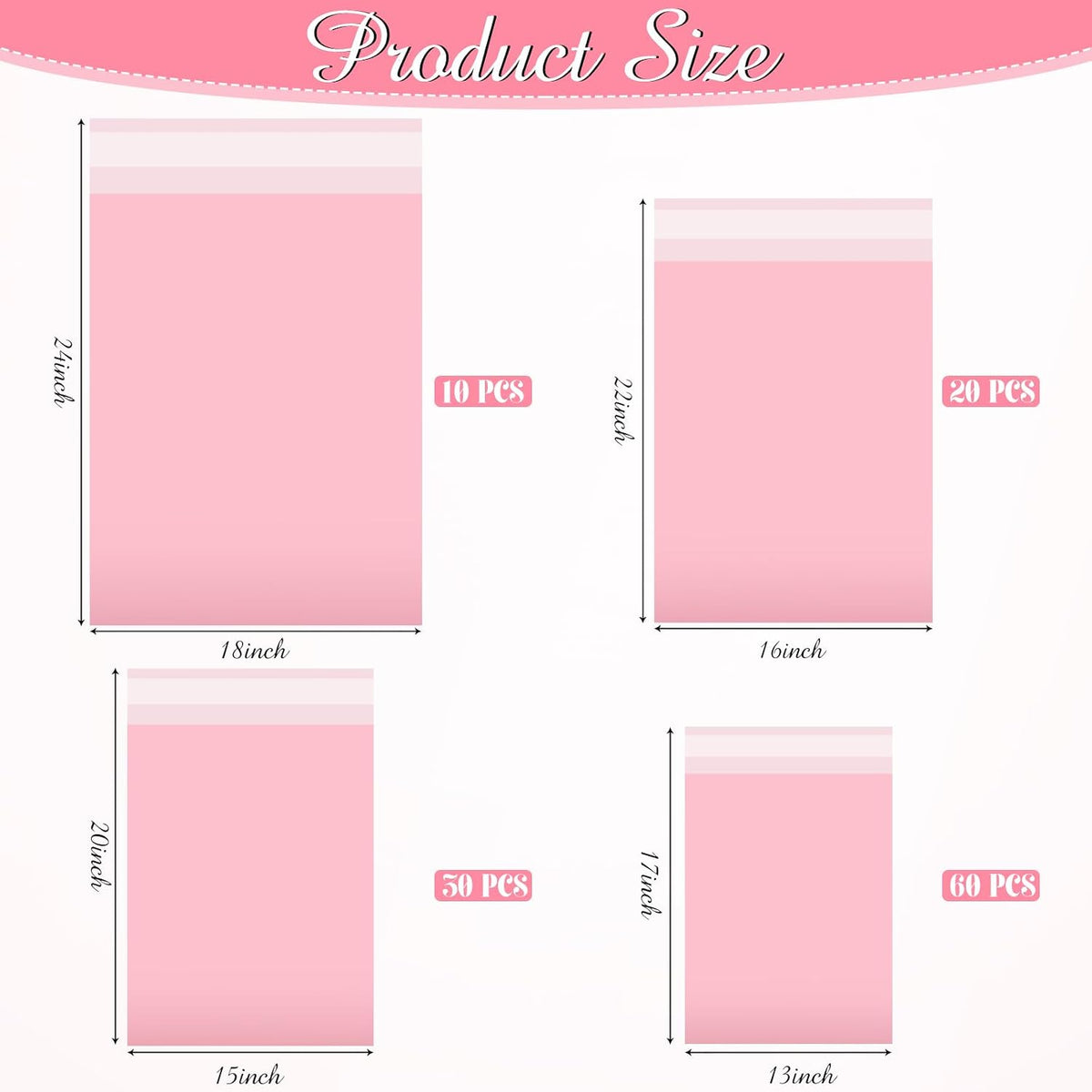 Poly Mailer, 13 x 17 In, 15 x 20 In, 16 x 22 In, 18 x 24 in, Pink