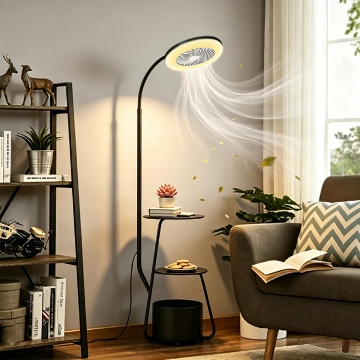 Pedestal Fan with RGB Lights Dimmable Floor Standing Fan 3-Wind Speed