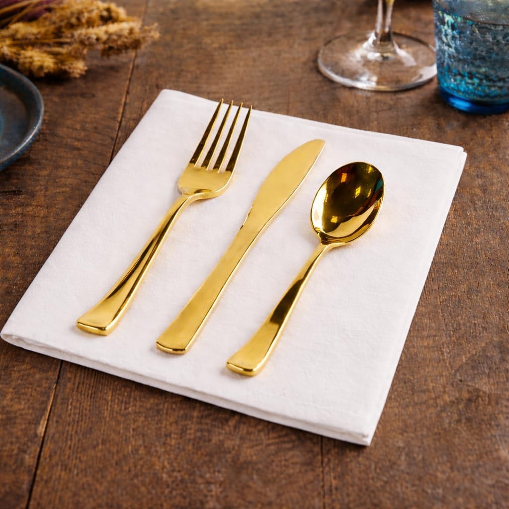 Gold Plastic Silverware Set, 160 Count, Extra Heavy Duty Flatware, Disposable Cutlery Utensils, 80 Forks, 40 Spoons