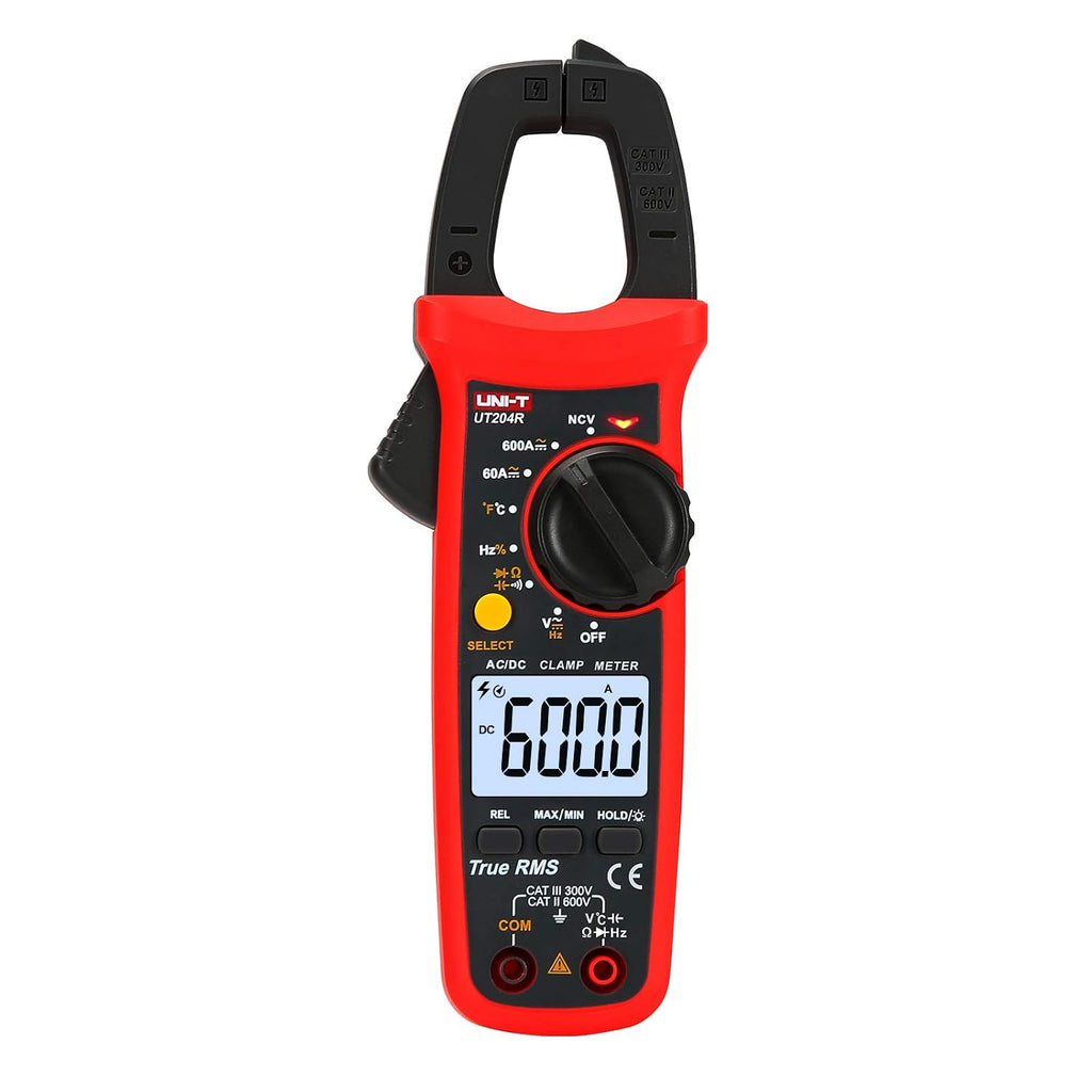 UNI-T UT204R Digital Clamp Meter, Auto Ranging TRMS 6000 Counts NCV Volt Amp Meter with AC/DC Ohm Diode Capacitance Resistance Temperature Frequency Continuity Test