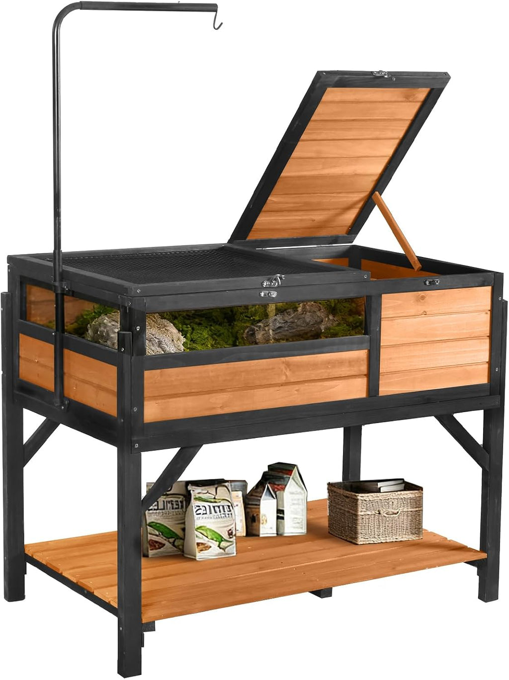 Tortoise Habitat Turtle Enclosure, Wooden Tortoise House Reptile Cage for Small Animals, Reptile Tank with Large