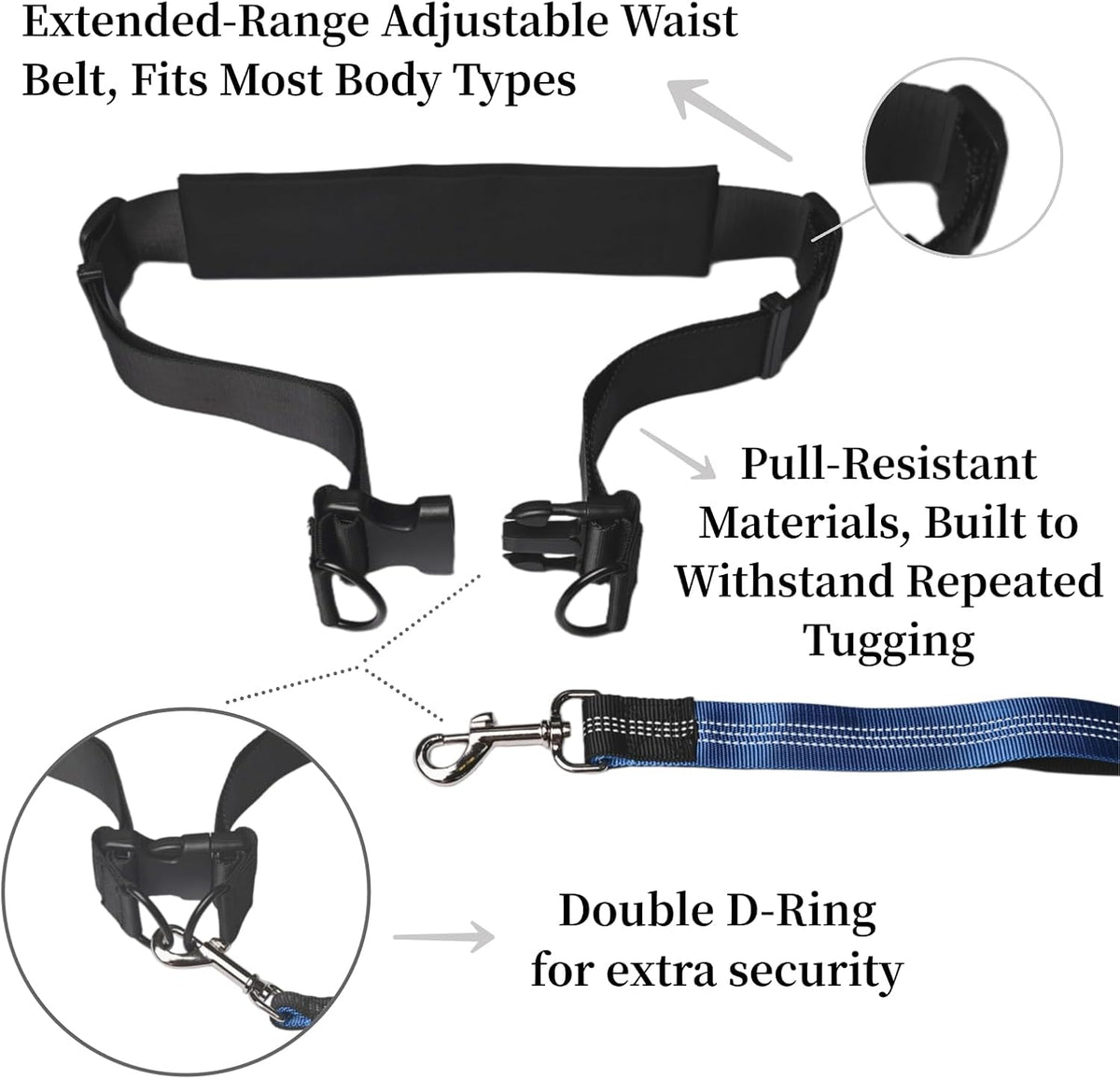 Hands Free Dog Leash with Running Belt for Walking, Running and Hiking