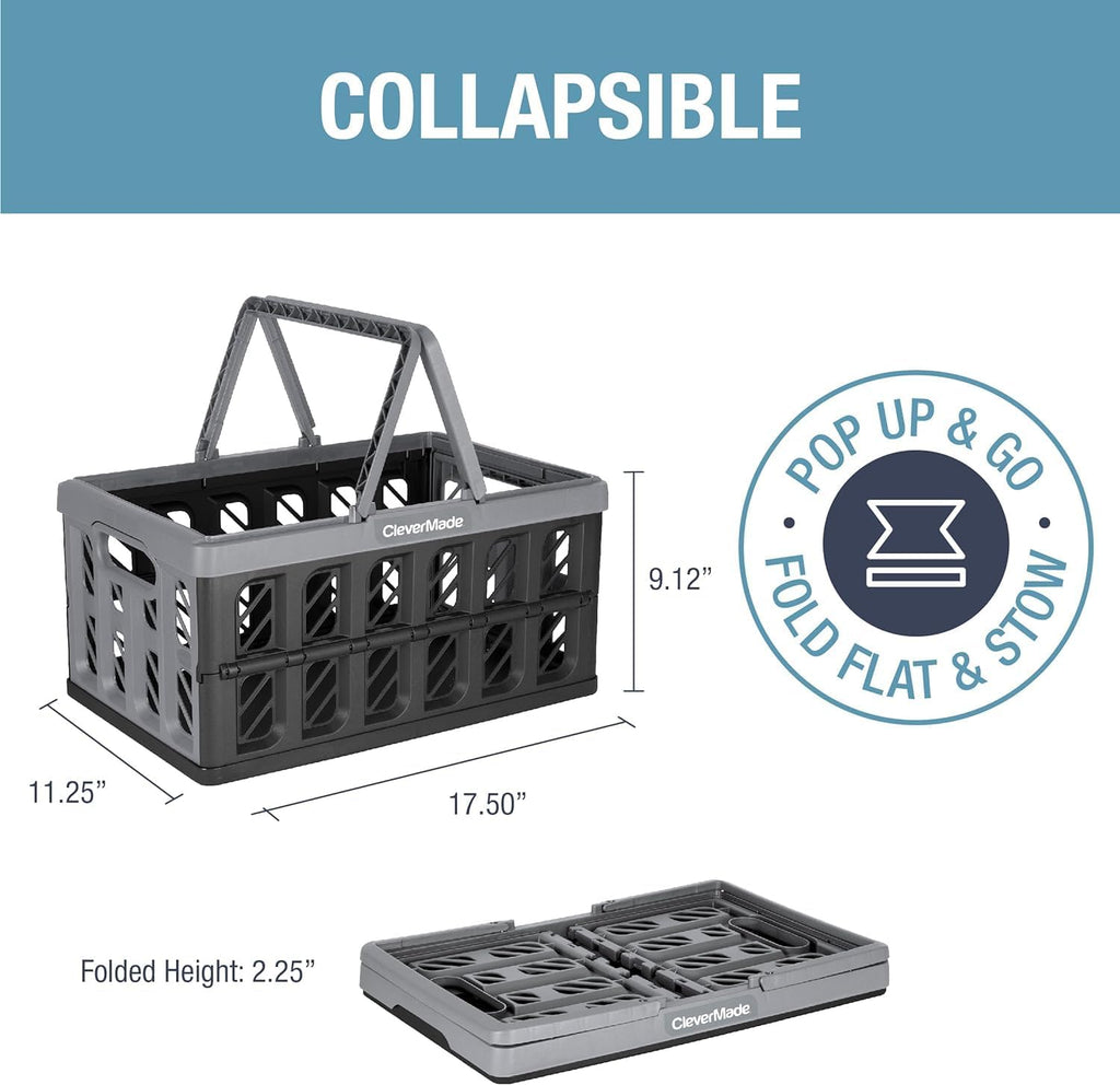 Eco Collapsible Shopping Basket with Handles, 24L Stone, 3 Pack | Keep Groceries Upright in the Car | Rigid Walls