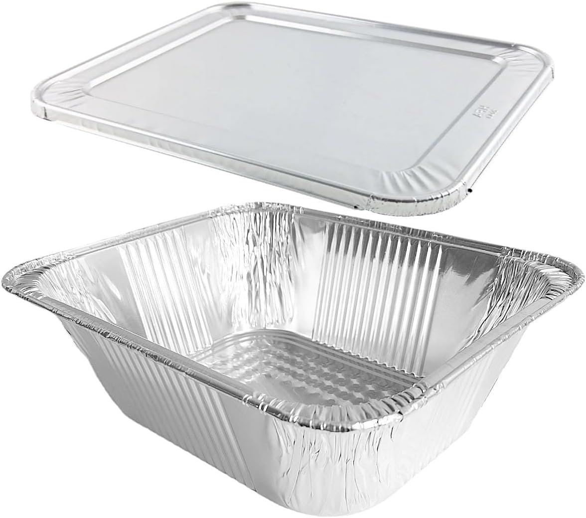 Half-Size (1/2) 4" Extra-Deep Alumium Foil Steam Table Roaster Pans with Lids - Disposable Containers Great for