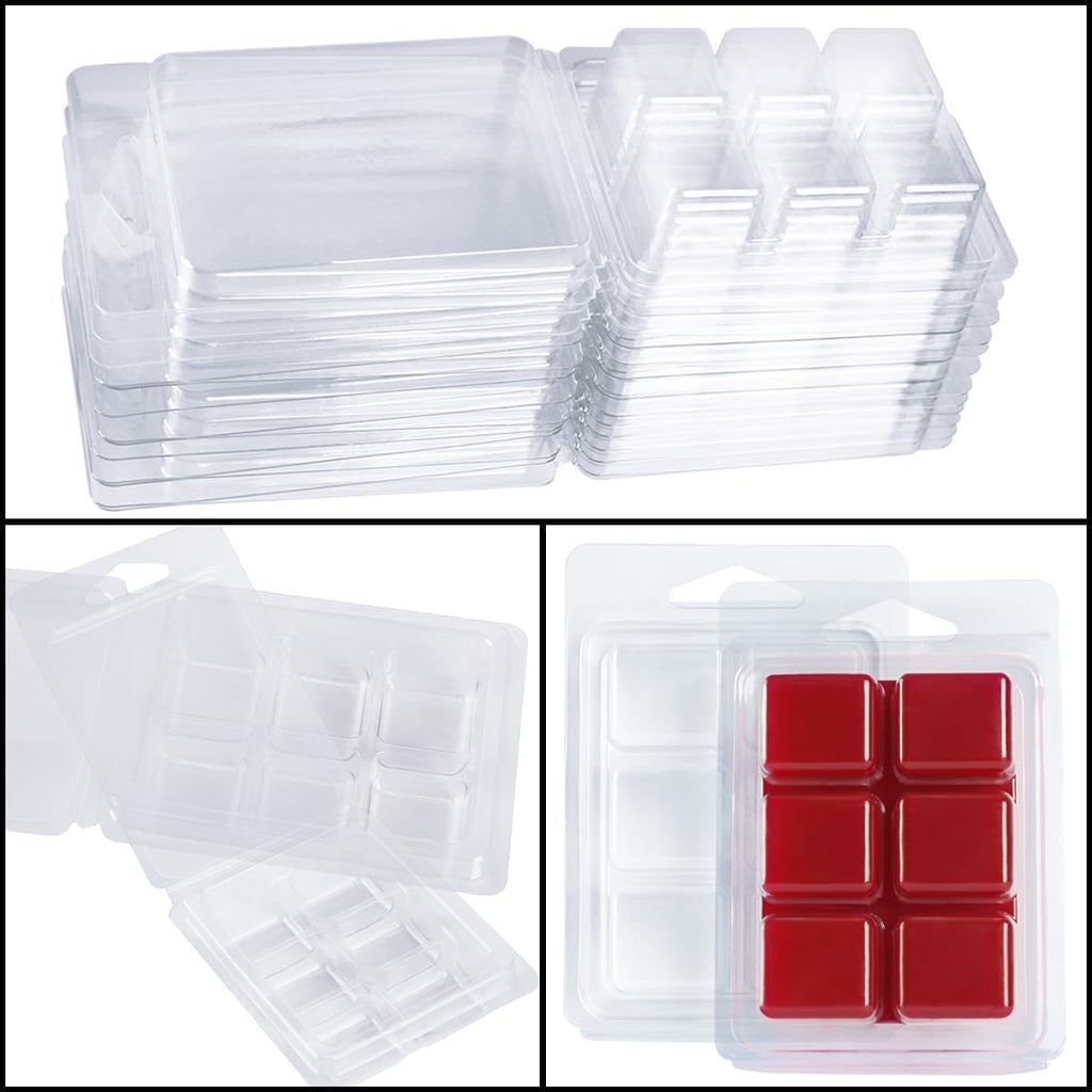 100 Packs Wax Melt Clamshells Molds, Clear Empty Plastic Cube Tray for Wickless Tarts Candles.