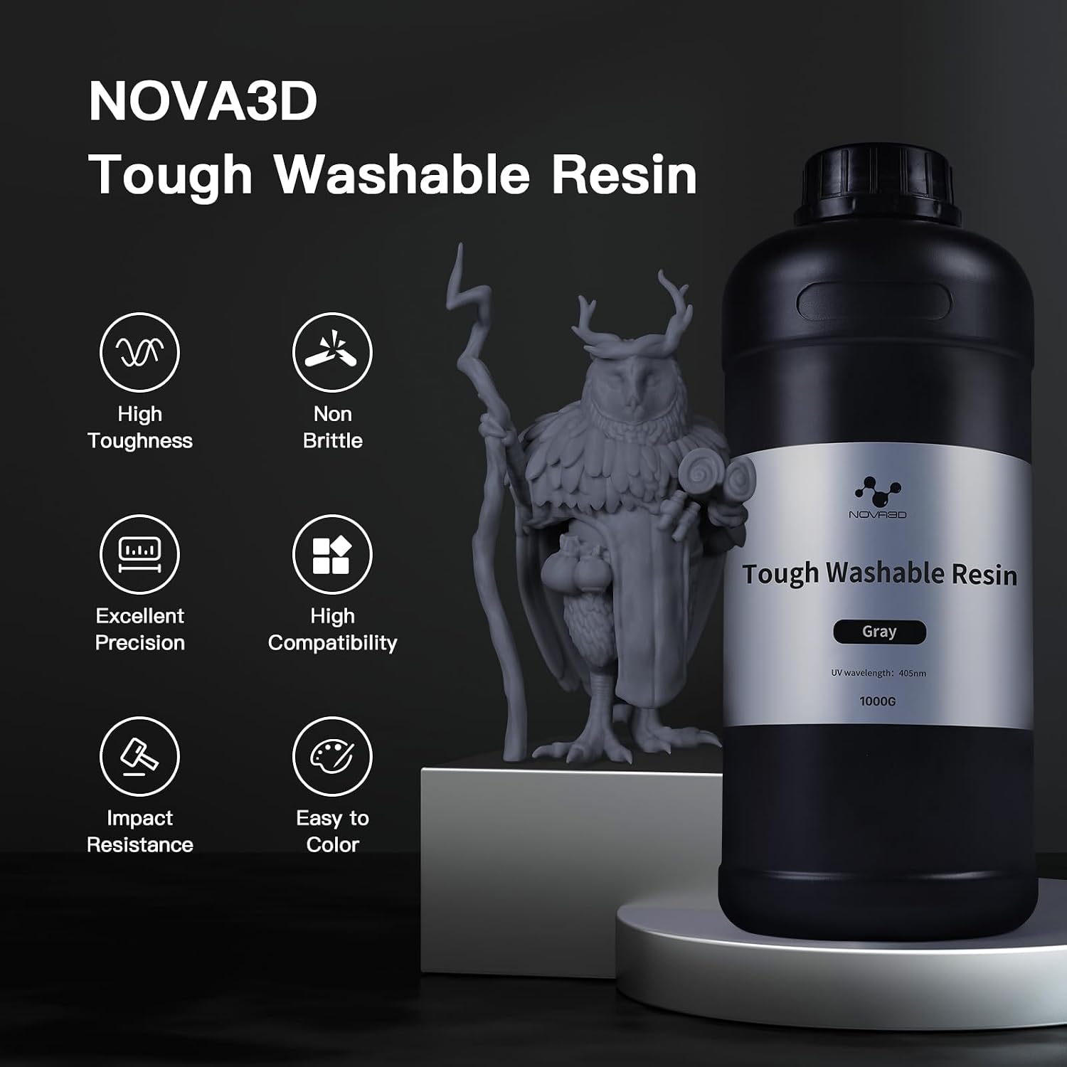 Water Washable ABS-Like Tough Resin, High Toughness 3D Printing Photopolymer Resin, 405nm UV Fast Cure for