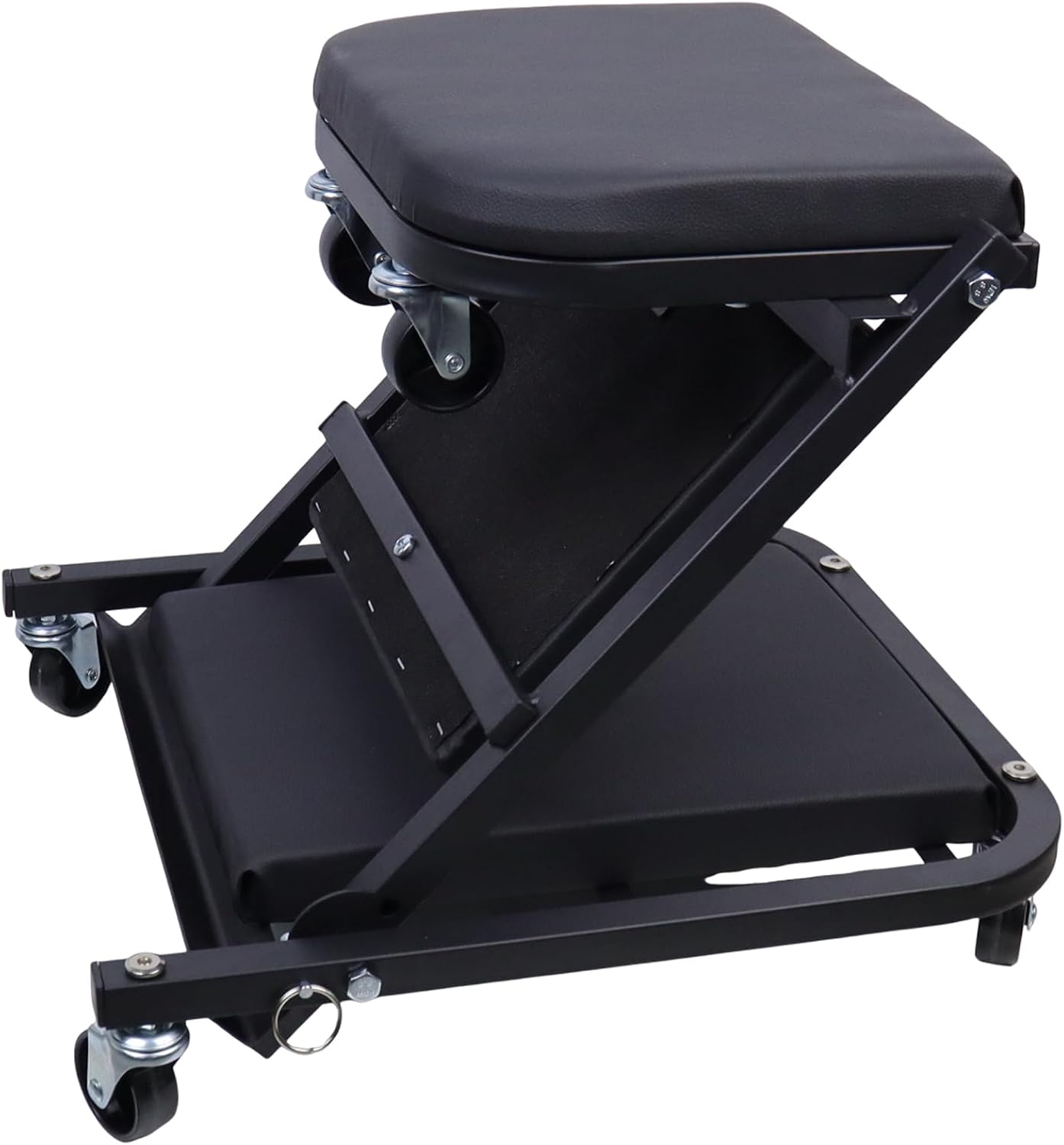 2-in-1 Mechanic Creeper and Stool, 300 lbs Capacity, Heavy-Duty Steel Frame, 360° Swivel Casters, Padded Cushions
