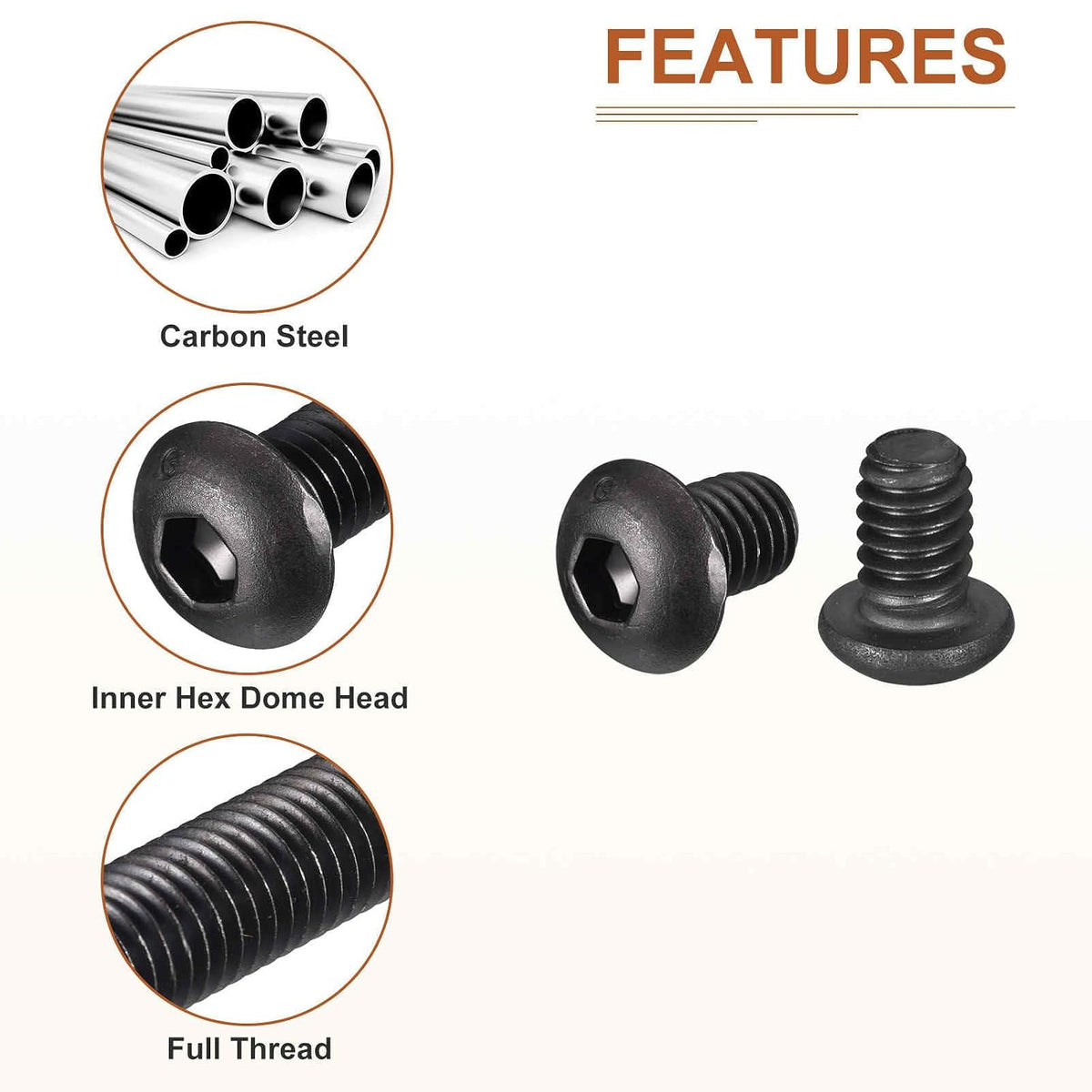 DTGN #6-32x3/8 Button Head Socket Cap Screws - 20Pack - Good for Machine - Carbon Steel Black Oxide - Hex Drive Full Thread UNC Fasteners