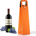 Orange Wine Gift Bag, Leather Wine Tote, Single Bottle Wine Carrier