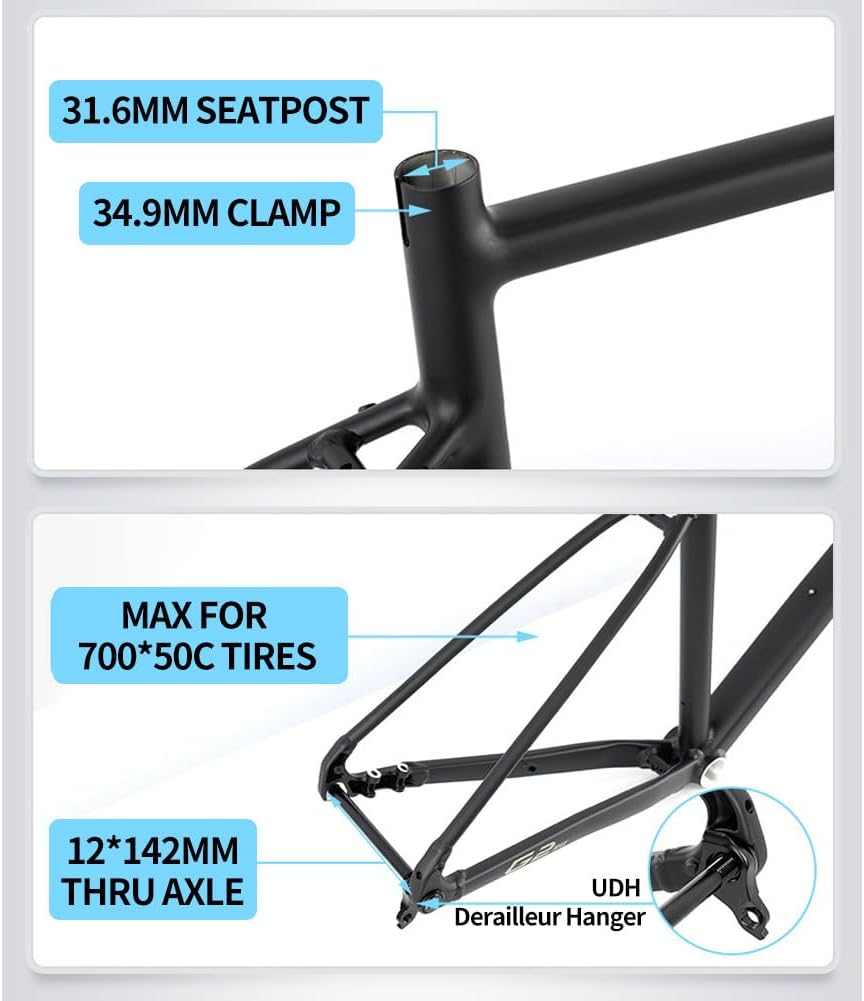 700C Gravel Road Bike Frameset 45cm 48cm 51cm 54cm 57cm Aluminum Alloy Disc Brake Frame F12*100MM R12*142mm Thru-Axle