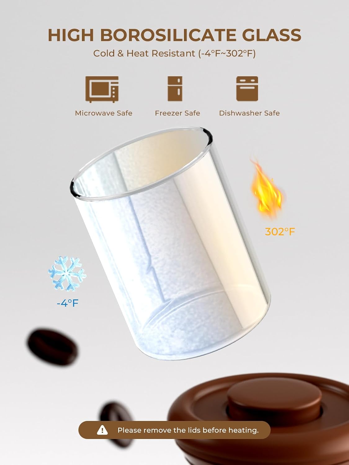 Glass Coffee Bean Jar – Pop Top Air Tight Coffee Bean Container with CO2 Valve, 10 oz Coffee Storage Airtight
