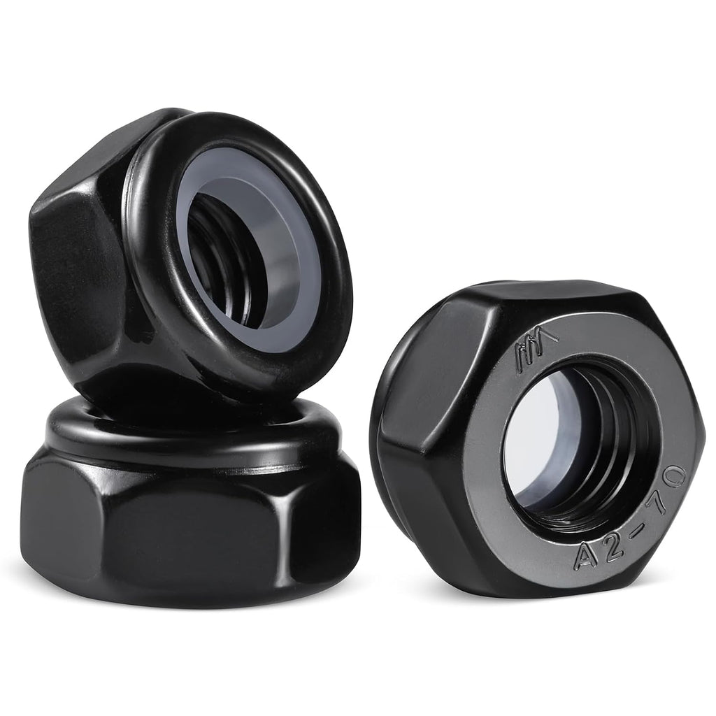 100Pcs M5-0.8 Lock Nuts, Nylon Insert Locknuts 304 Stainless Steel A2-70 Black Zinc Plated Self-Locking Nuts, Coarse Thread Hex Nylock Nut