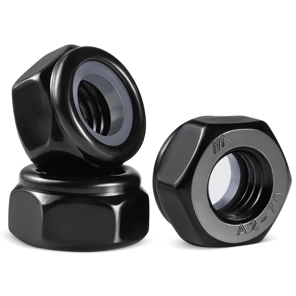 20Pcs M12-1.75 Lock Nuts, Nylon Insert Locknuts 304 Stainless Steel A2-70 Black Zinc Plated Self-Locking Nuts, Coarse Thread Hex Nylock Nut