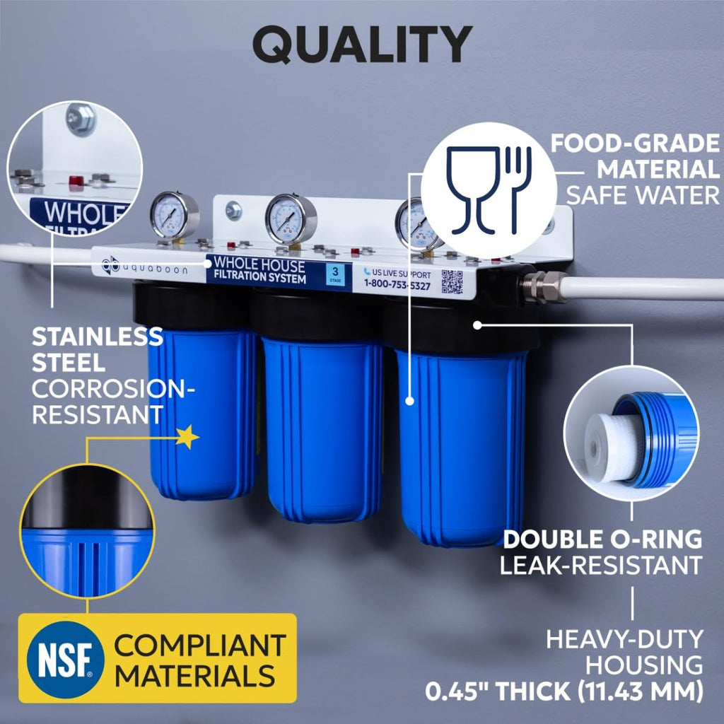 3-Stage Whole House Water Filtration System with 5 Micron 10x4.5 Reducing Sediment, KDF Heavy Metals and Carbon