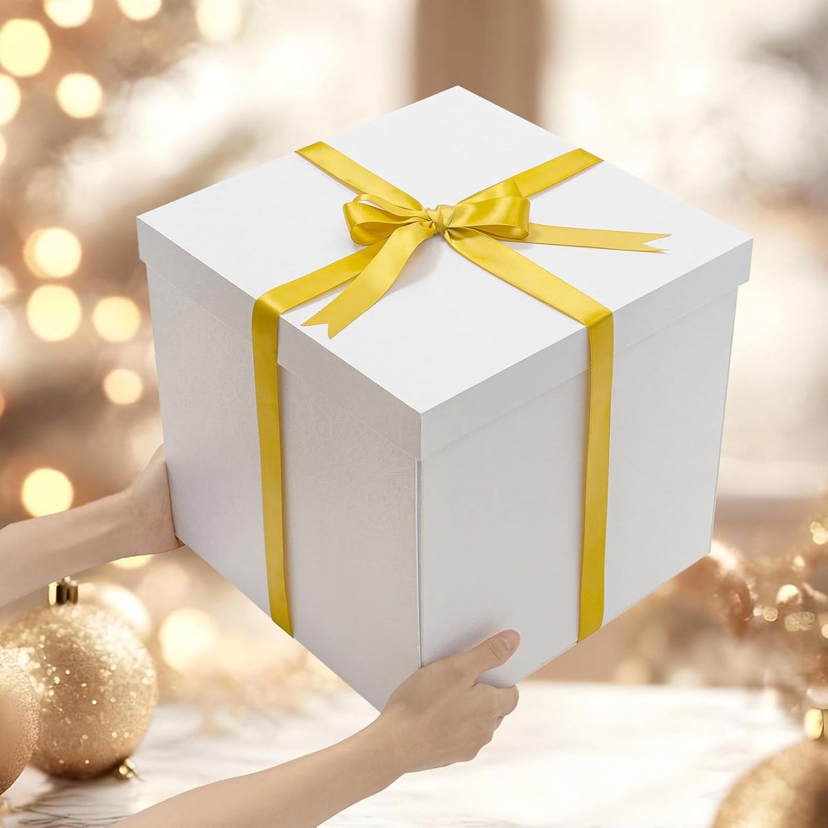 12x12x12 Inches Large Gift Box with Lid for Presents White 1 Pack
