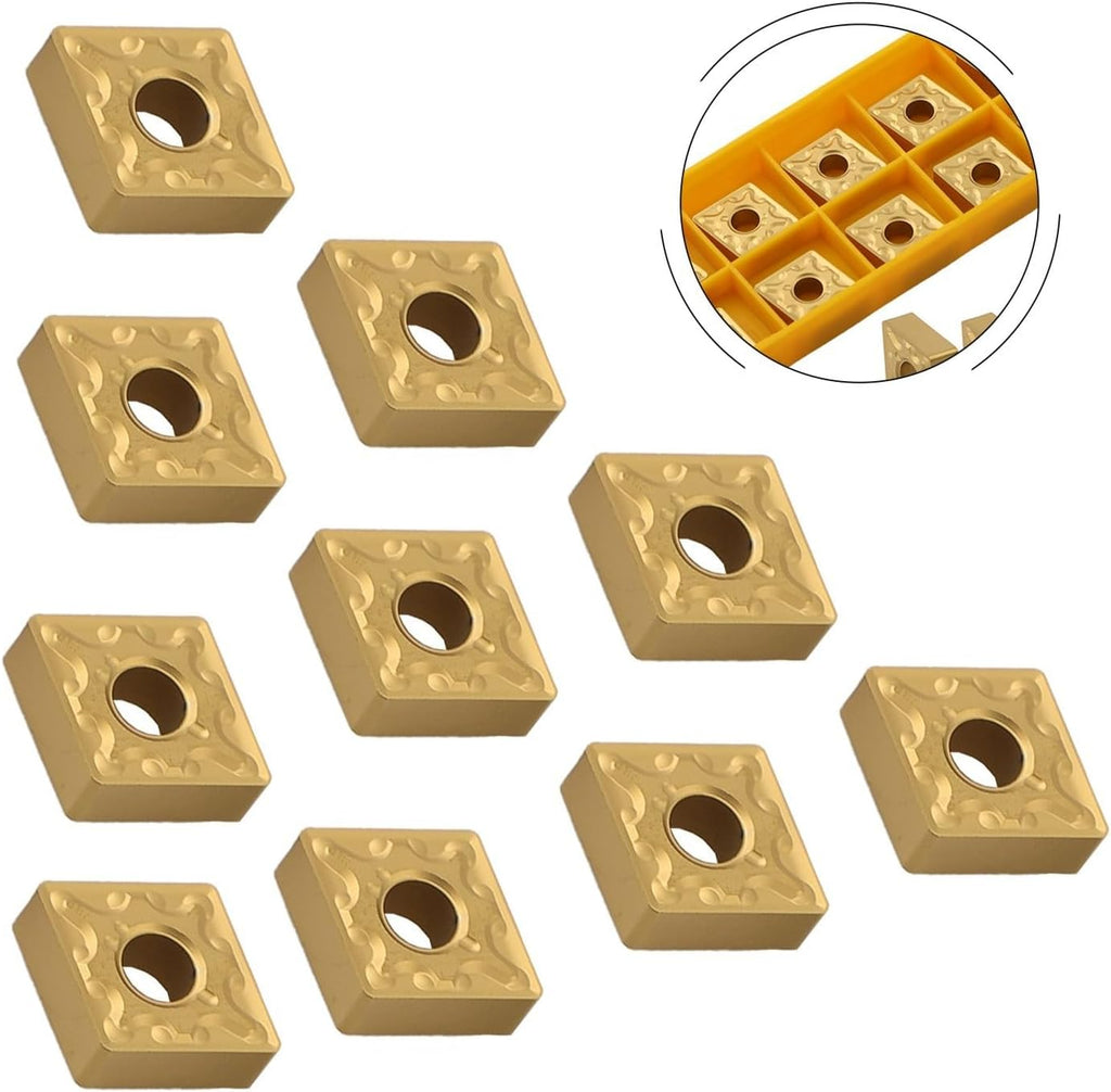 CNMG120408 MA Carbide Turning Inserts 10pcs, External CNC Tool Inserts for Metalworking, Gold Coated Indexable Inserts Compatible with CNMG 432