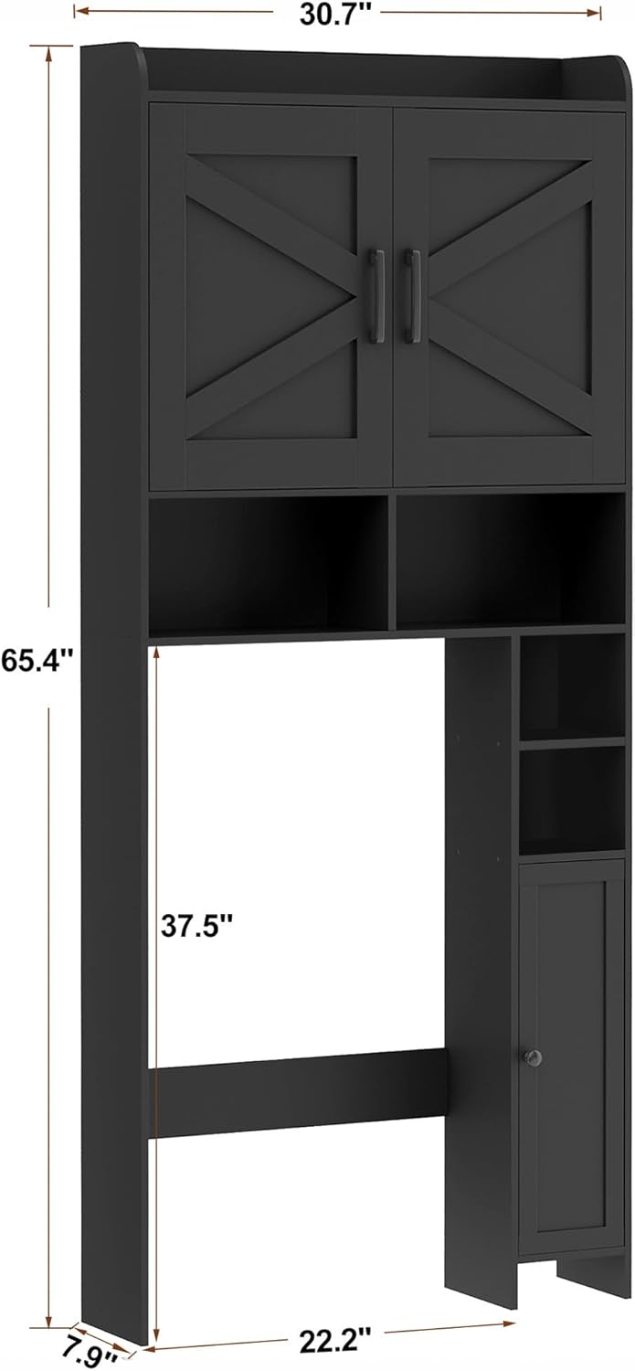 Wooden Over The Toilet Storage Cabinet with Barn Door | Freestanding Bathroom Storage, Toilet Paper Holder