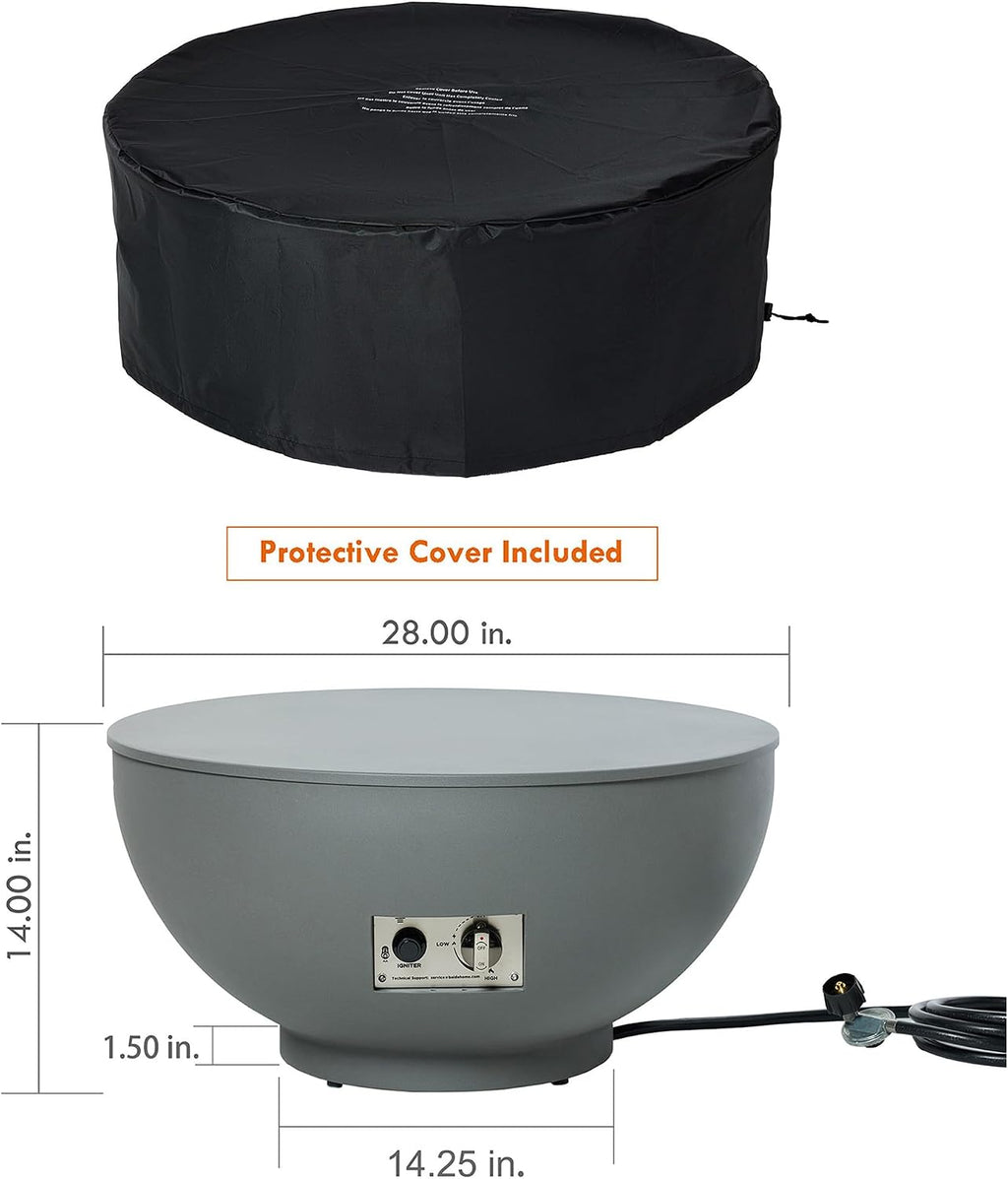 28-Inch Fire Table, 55,000 BTU Outdoor Propane Fire Pit, Patio Round Fire Bowl Gas Firepit with Lid, Lava Rocks
