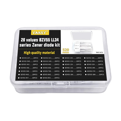 SMD 0.5W Zener Diodes LL-34 BZV55 2V7 to 27V ZMM Kits 26Values