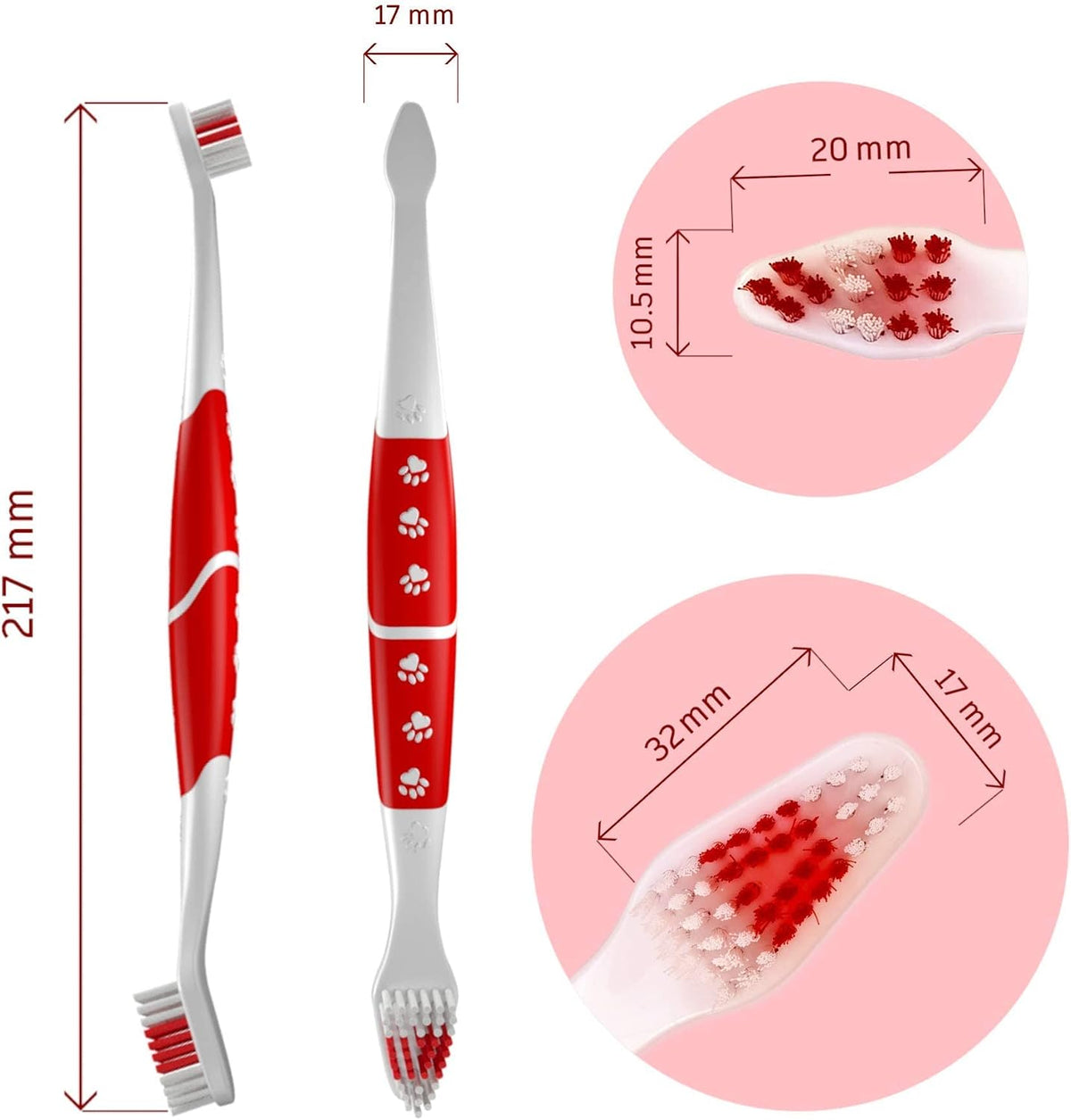 Pet Toothbrush for Dogs, Cats with Soft Bristles - Easy Teeth Cleaning & Dental Care, Non Slip Dual Head Dog