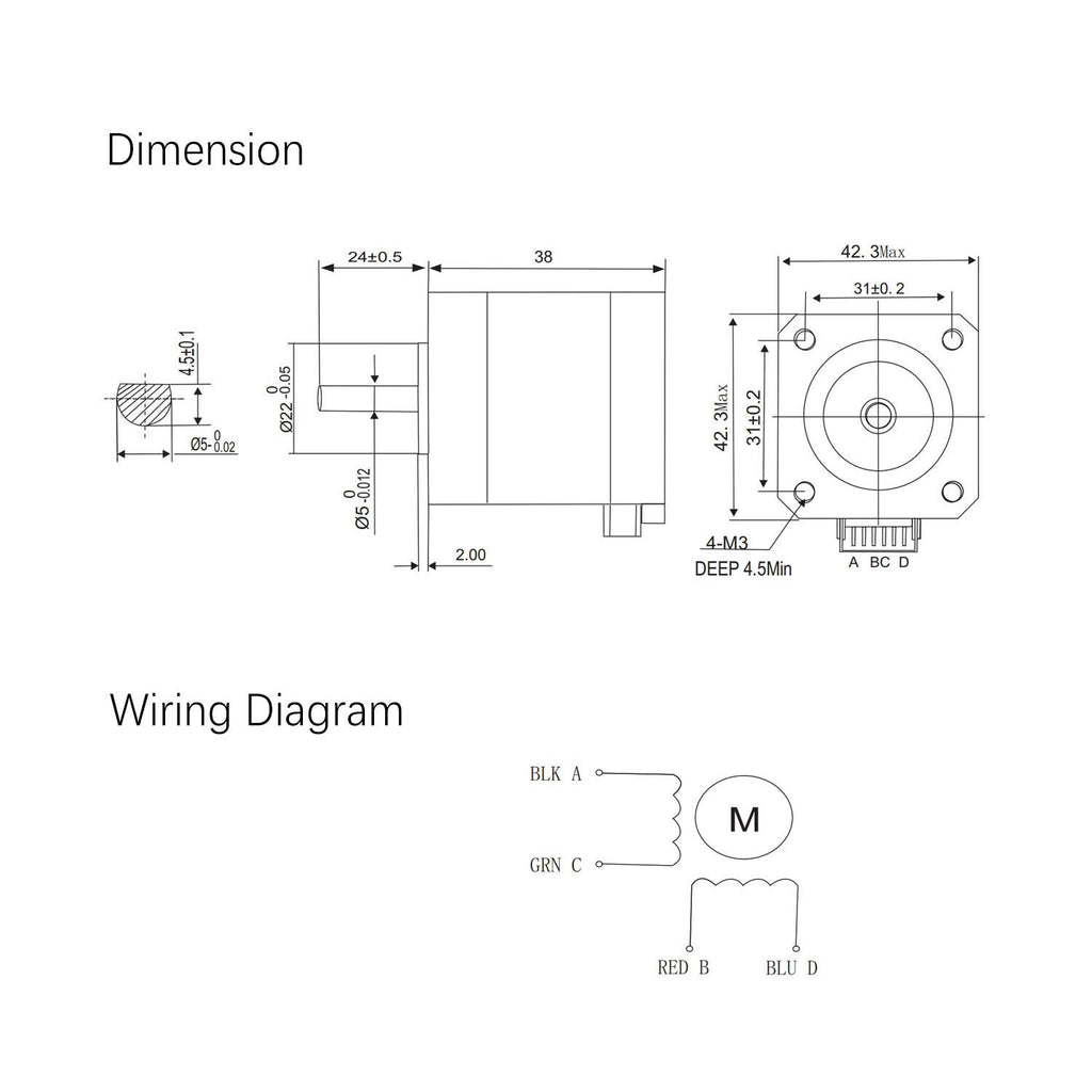 [5pcs of Pack] Nema 17 Stepper Motor, 17HS4401 2 Phase Step Motor Bipolar 1.5A 59.5oz.in(42Ncm) 42x42x38mm 4-Wire 1M Long Cable for 3D Printer