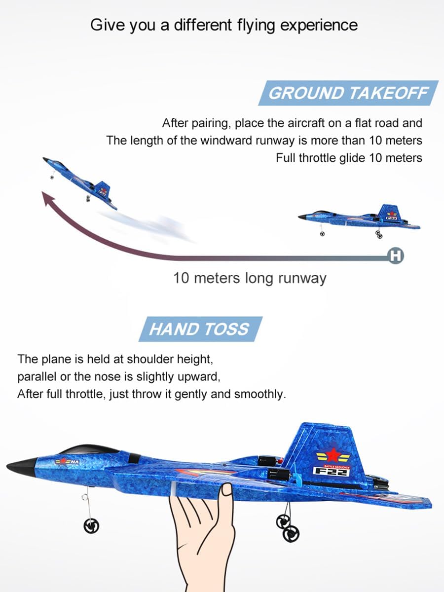 F-22 RC Airplane, 2.4GHz Easy to Fly Foam RC Plane, 2 CH RTF, Blue | Smart Gyro Stabilizer, LED Lights, 3