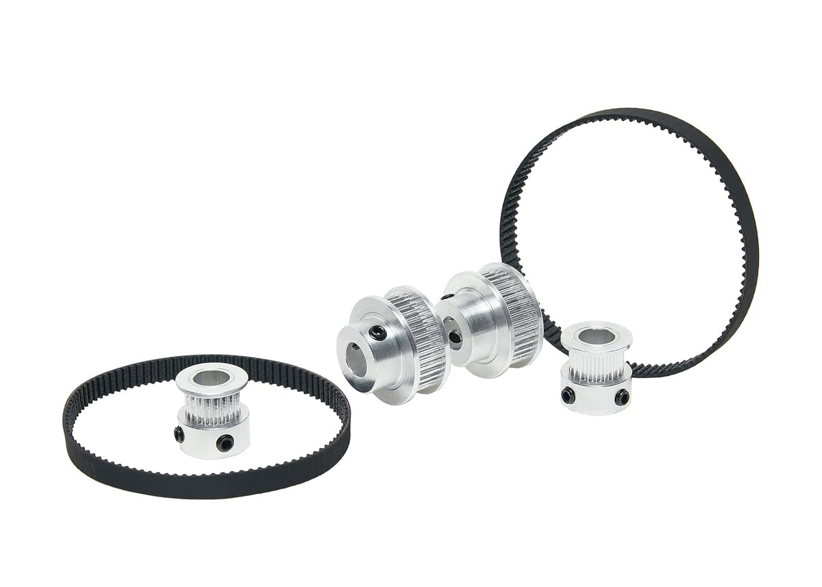 2PCS Set 2GT Aluminum Timing Pulley 20&36 Teeth 8mm Bore Synchronous Wheel with 2PCS Length 200mm Width 6mm Belt (20-36T-8B-6)