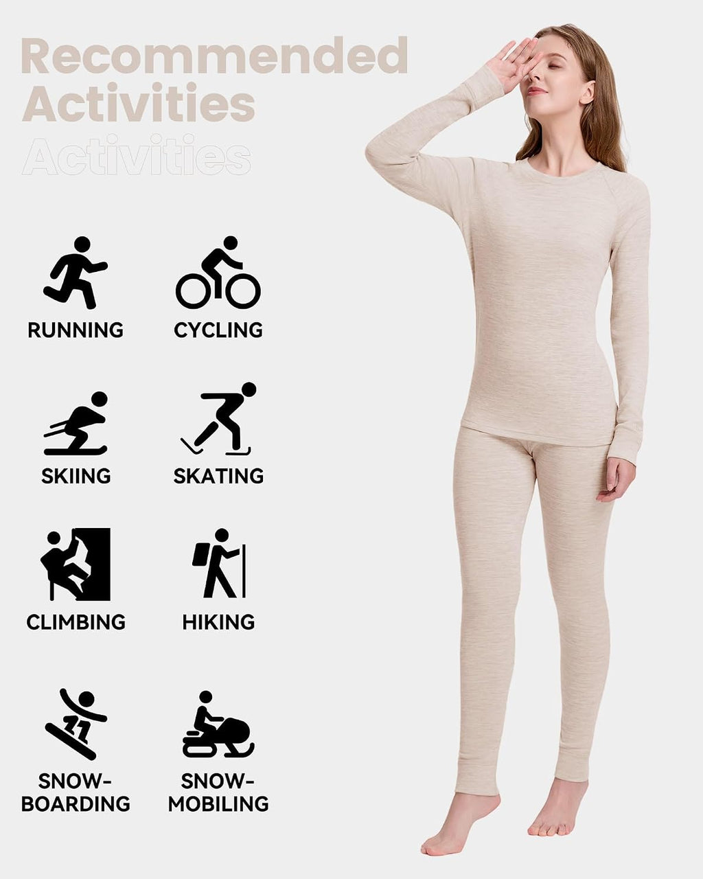 Women's 100% Merino Wool Thermals Base Layer Set | Long Johns for Women, Winter Thermal Underwear, Cold Weather Base