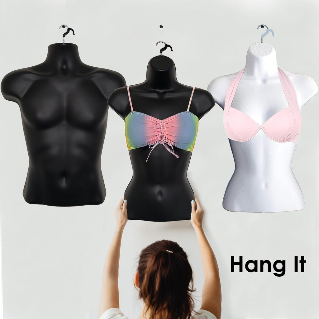 Female Mannequin Torso with Metal Stand Hollow Back Body Stackable Dress Form for Tshirt Display, Countertop, Craft