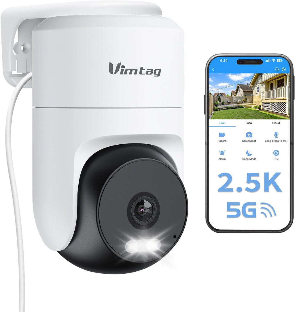 Pan/Tilt Outdoor Security Camera, 2.5K 4MP WiFi Home CCTV Camera, 360° View & Motion Tracking, Color Night Vision