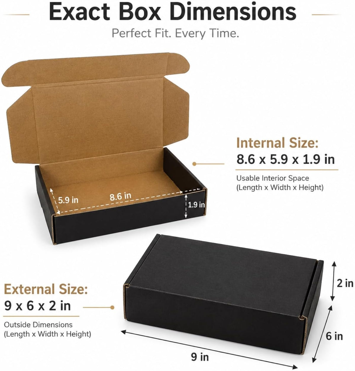 9x6x2 Inches Shipping Boxes Pack of 25, Black Corrugated Cardboard Boxes for Small Bussiness, Packing and Mailing