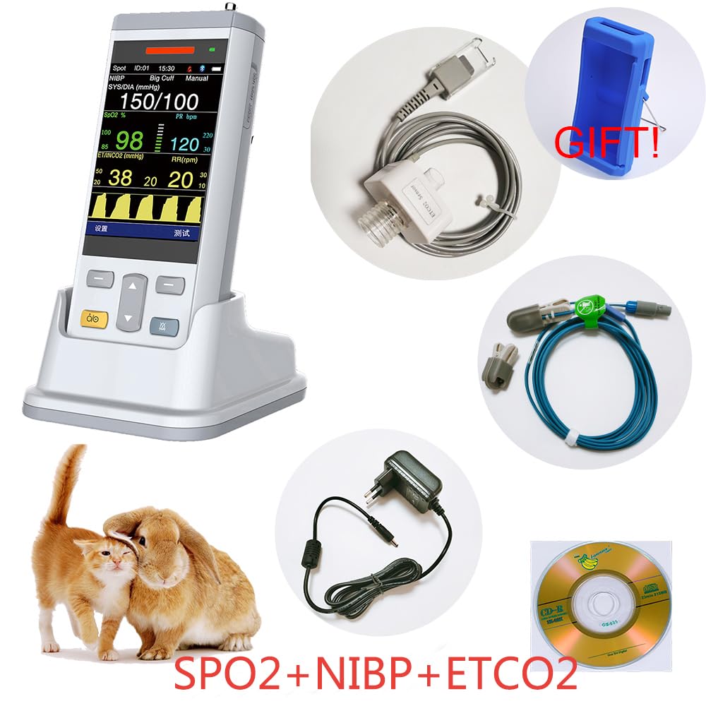 Veterinary Pulse Detector Handheld NIBP SPO2 ETCO2 Vital Signs Monitor 3.5 Inch Veterinary Equipment